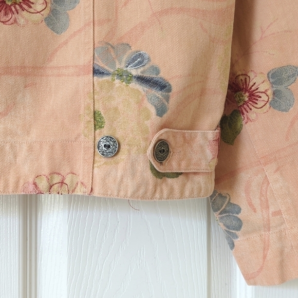 Chico's Design 90's Vintage Floral Embroidered & Beaded Denim Jacket Peach 3 - Picture 13 of 13